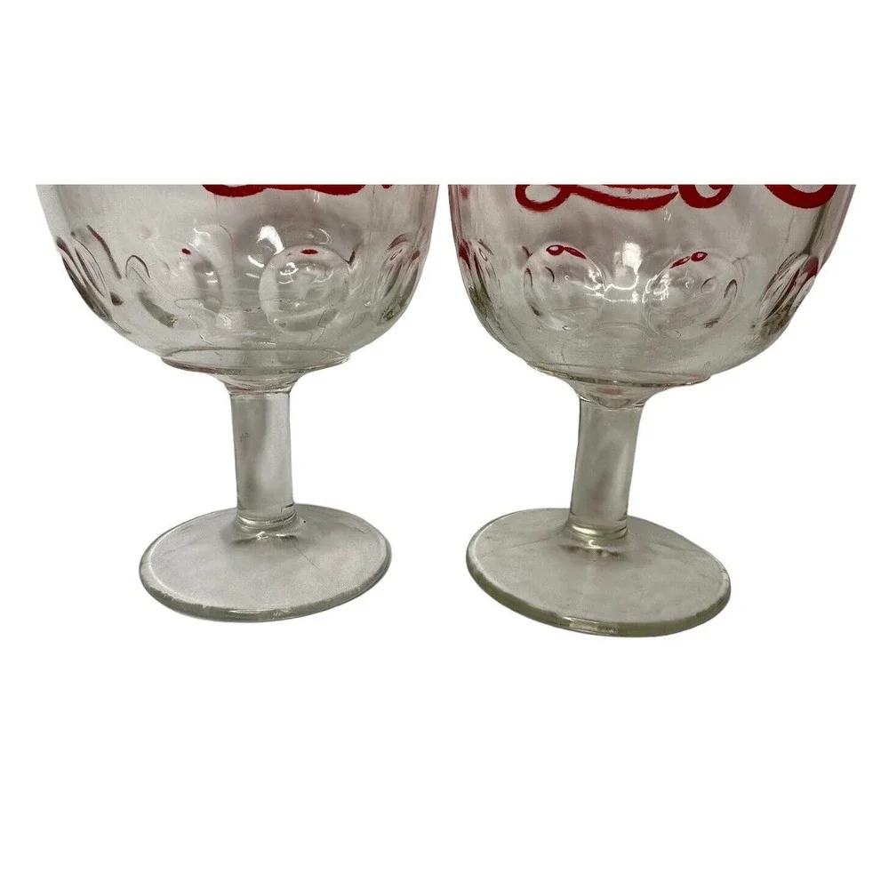 Vintage‎ Pair of Retro Logo PEPSI COLA Soda Fountain Thumbprint Glass Goblets